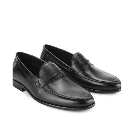 Sepatu Penny Loafer Pria Slip On Kulit Asli - MV 336 BLACK
